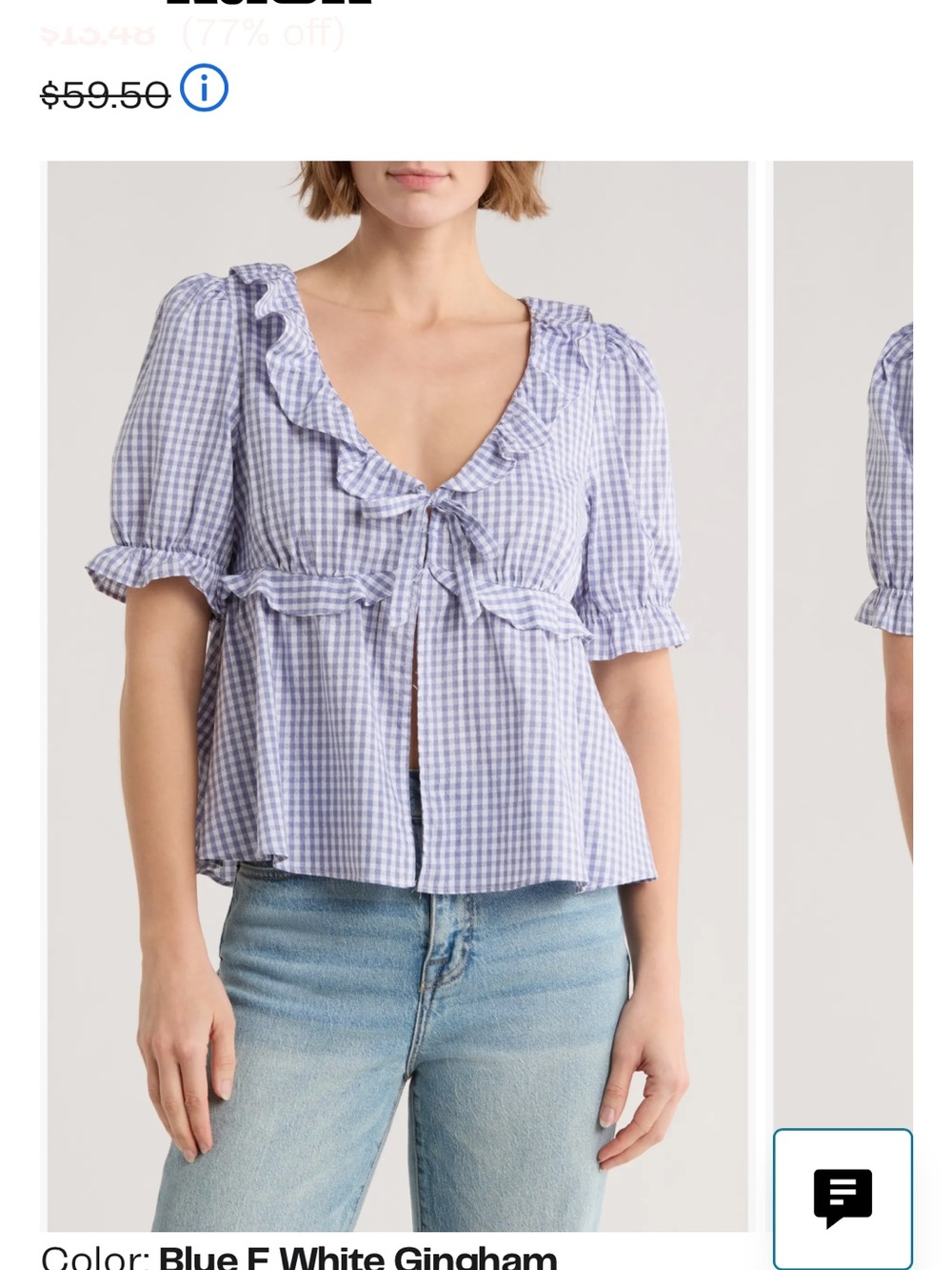 Abound Blue & White Gingham Ruffle Tie-Front Blouse